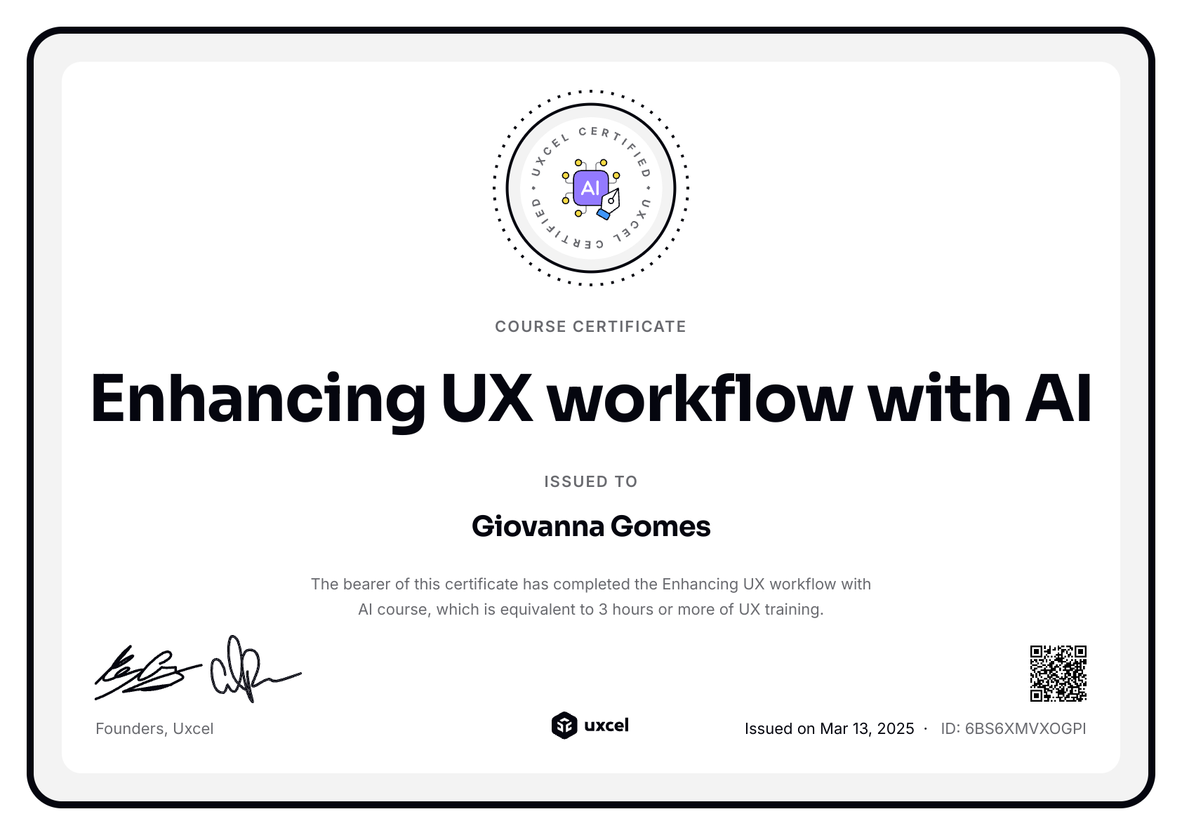 Giovanna Gomes's certificate